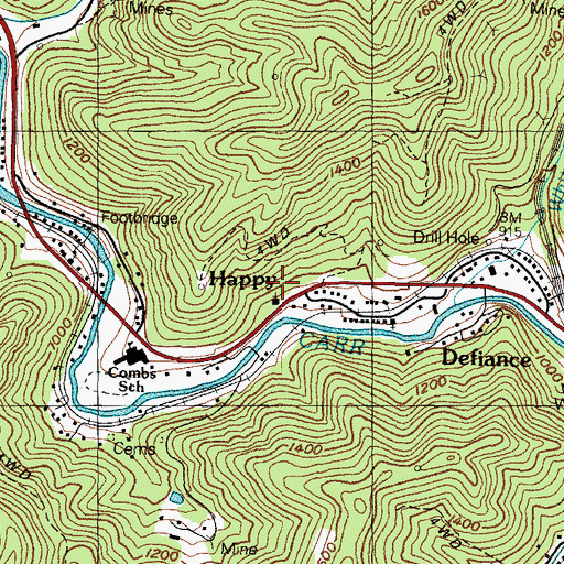 Topographic Map of Happy Post Office, KY