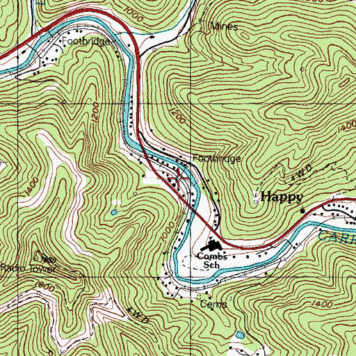 Topographic Map of Roan Railroad Station (historical), KY