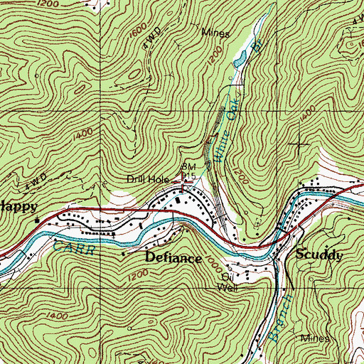 Topographic Map of Defiance Railroad Station (historical), KY