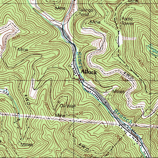 Topographic Map of Allock Post Office (historical), KY