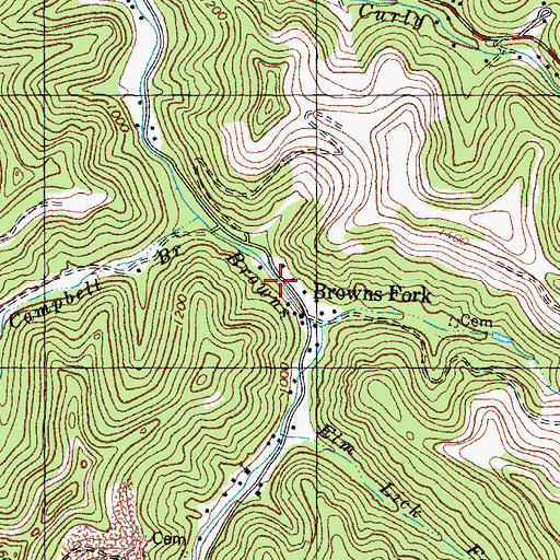 Topographic Map of Browns Fork Post Office (historical), KY