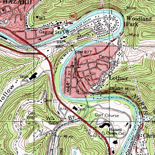 Topographic Map of Lothair Railroad Station (historical), KY