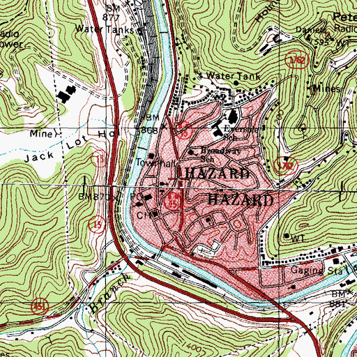Topographic Map of Hazard Christian Academy, KY