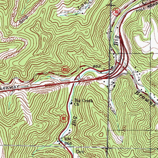 Topographic Map of Coal Harbor Branch, KY