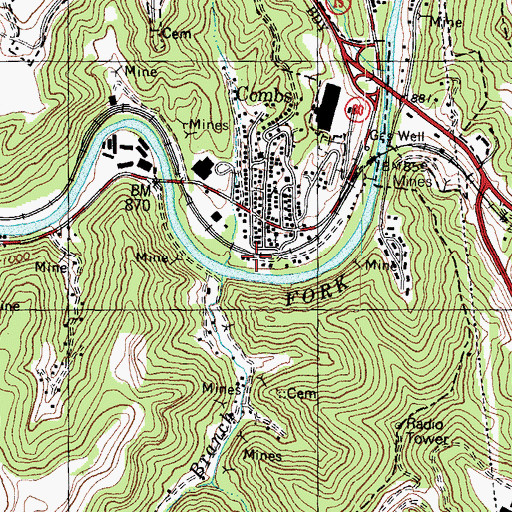 Topographic Map of Combs Railroad Station (historical), KY