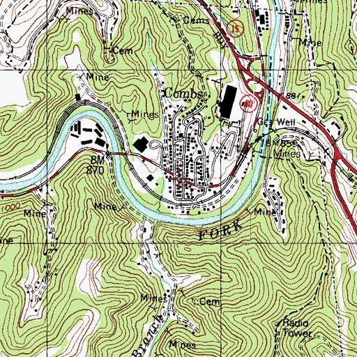 Topographic Map of Combs Post Office, KY