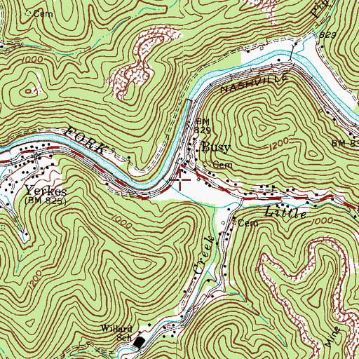 Topographic Map of Busy Post Office (historical), KY