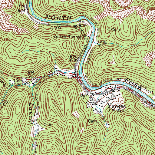 Topographic Map of Yerkes Railroad Station (historical), KY