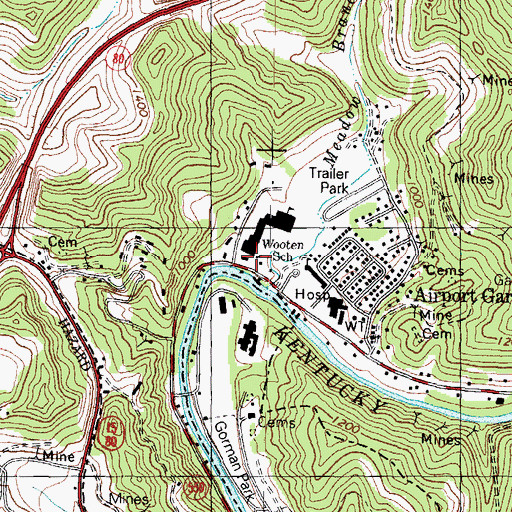Topographic Map of Airport Gardens Post Office (historical), KY