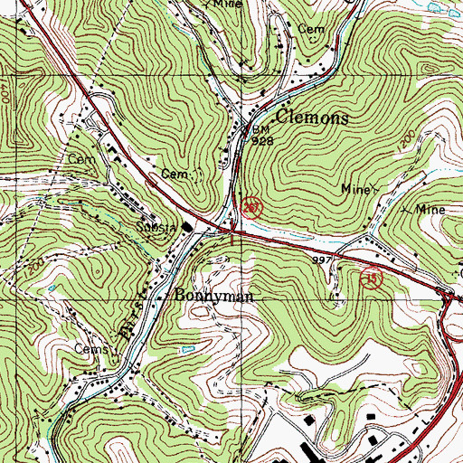 Topographic Map of Bonnyman Railroad Station (historical), KY