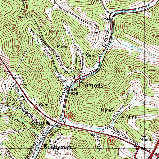 Topographic Map of Clemons Post Office (historical), KY
