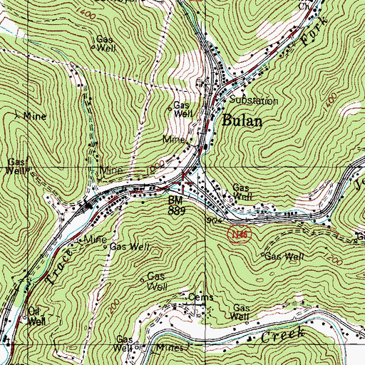 Topographic Map of Downing Railroad Station (historical), KY
