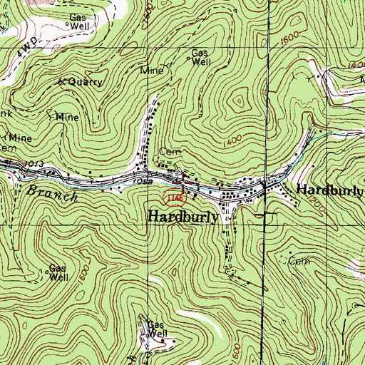 Topographic Map of Hardburly Post Office, KY
