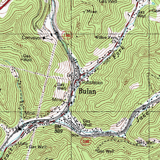 Topographic Map of Bulan Post Office (historical), KY