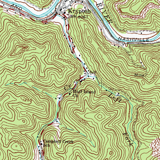 Topographic Map of Campbell Creek Christian Church, KY