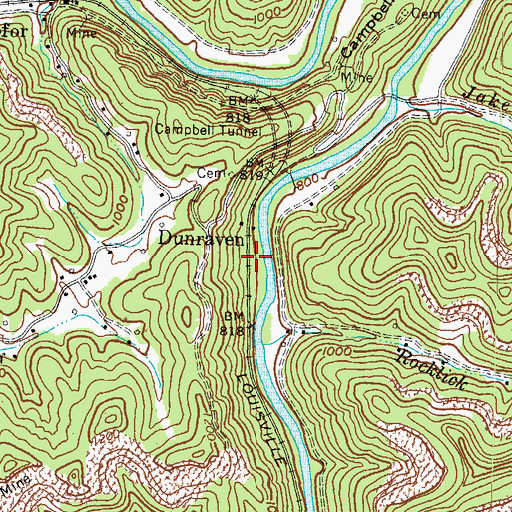 Topographic Map of Dunraven Railroad Station (historical), KY