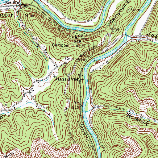 Topographic Map of Dunraven Post Office (historical), KY