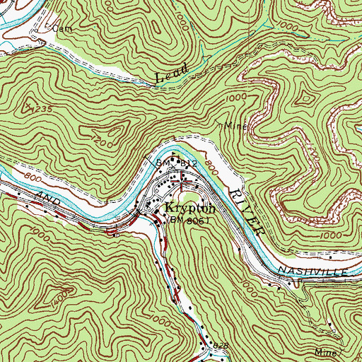 Topographic Map of Krypton Railroad Station (historical), KY