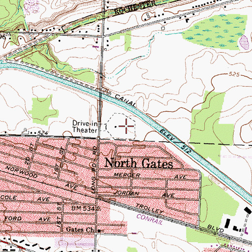 Topographic Map of Central Drive-In (historical), NY