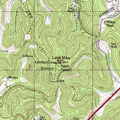 Topographic Map of Lost Mountain Lookout Tower, KY