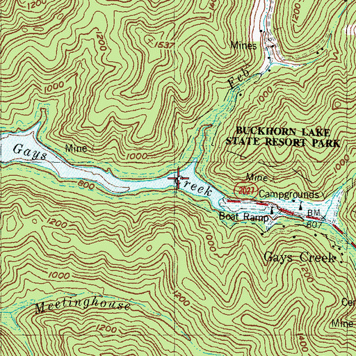 Topographic Map of Gays Creek Post Office (historical), KY