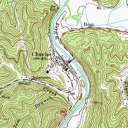 Topographic Map of Chavies Post Office, KY