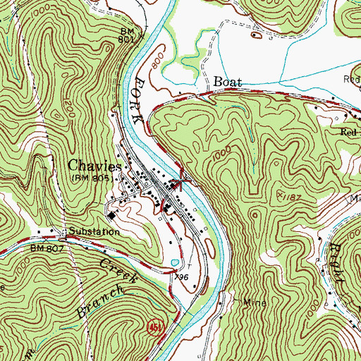 Topographic Map of Chavies Bridge, KY