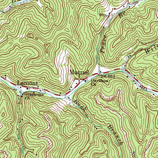 Topographic Map of Manuel Post Office (historical), KY