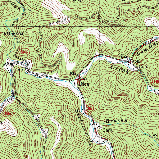 Topographic Map of Dice Post Office, KY