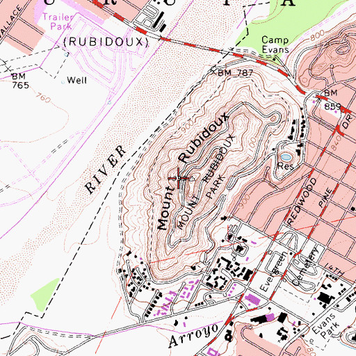 Topographic Map of Mount Rubidoux, CA