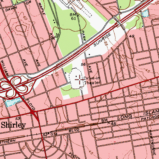 Topographic Map of Shirley Drive-In (historical), NY