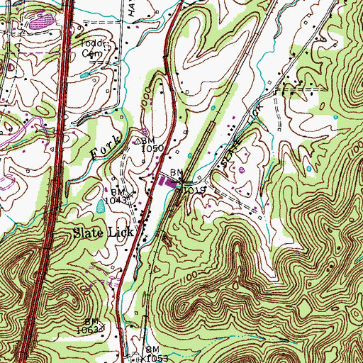 Topographic Map of Slate Lick Railroad Station (historical), KY