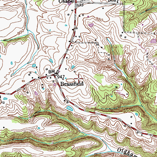 Topographic Map of Brassfield Post Office (historical), KY