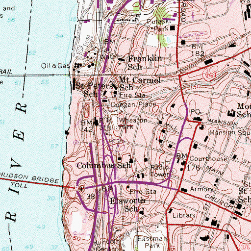 Topographic Map of Mill Street-North Clover Street Historic District, NY
