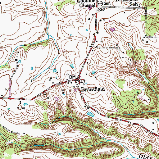 Topographic Map of Brassfield Railroad Station (historical), KY