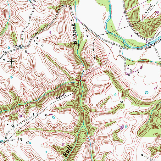Topographic Map of Schoolers Branch, KY