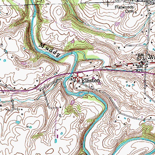 Topographic Map of Elliston Post Office (historical), KY