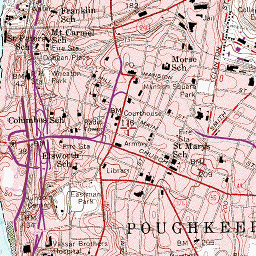 Topographic Map of Bardavon 1869 Opera House, NY