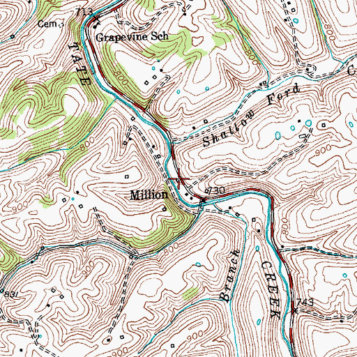 Topographic Map of Million Post Office (historical), KY