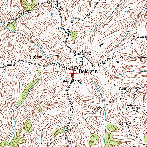Topographic Map of Baldwin Post Office (historical), KY