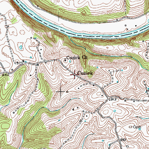 Topographic Map of Cuzick Post Office (historical), KY