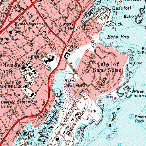 Topographic Map of New Rochelle Creek, NY