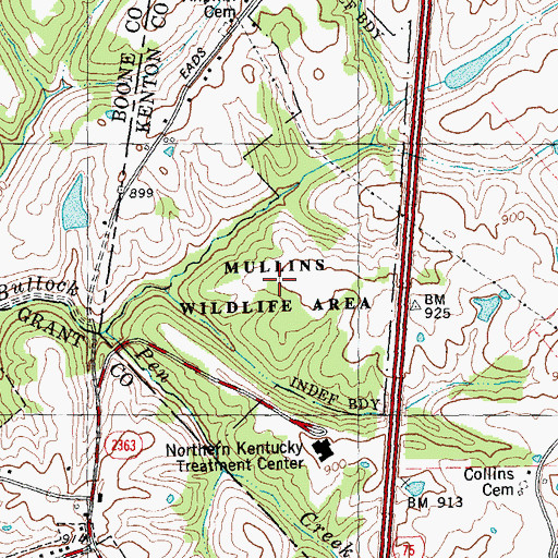 Topographic Map of Mullins Wildlife Area, KY
