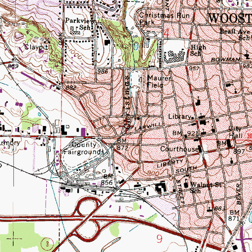 Topographic Map of Wooster Trailer Park, OH