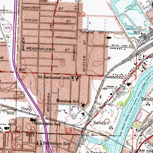 Topographic Map of Saint Josaphat Church, MI