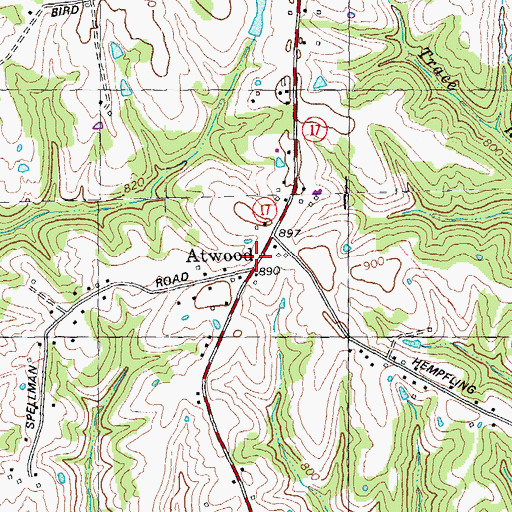 Topographic Map of Atwood Post Office (historical), KY