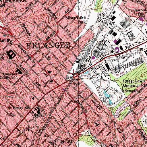 Topographic Map of Greenwood Railroad Station (historical), KY