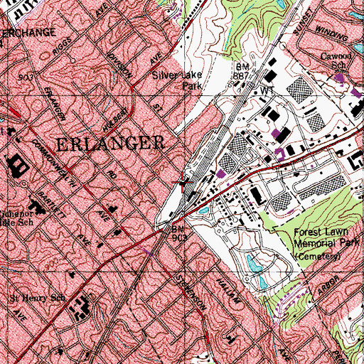 Topographic Map of Erlanger Railroad Station (historical), KY