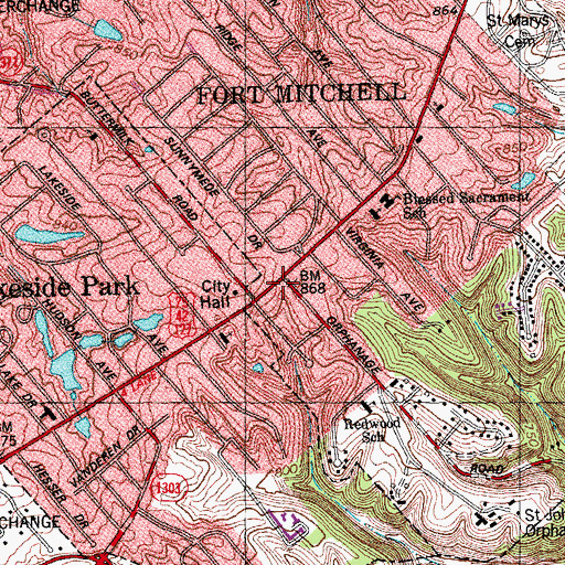 Topographic Map of Saint Johns Asylum Post Office (historical), KY
