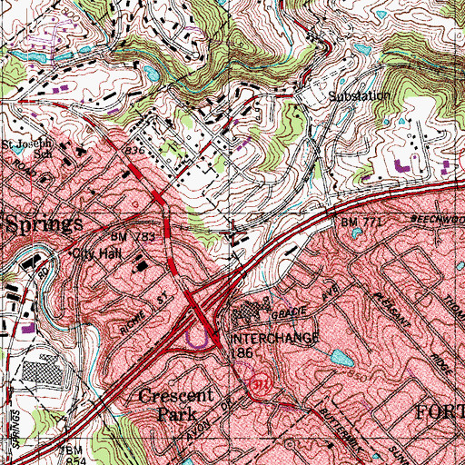 Topographic Map of Crescent Springs Railroad Station (historical), KY